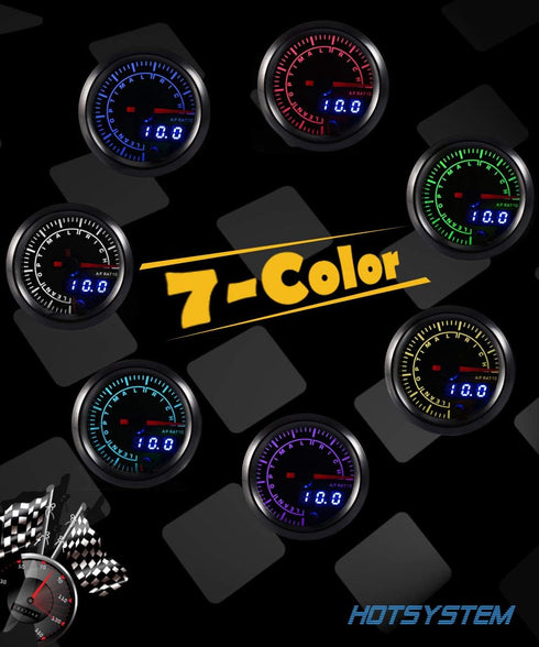 7 Color Air/Fuel Ratio AFR Gauge Kit Narrowband Pointer & LED Digital Readouts 2-1/16" 52mm Black Dial for Car Truck...