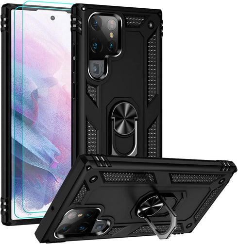 Androgate for Samsung S22 Ultra Case, Galaxy S22 Ultra Case with HD Screen Protectors, Military-Grade Ring Holder Kickstand 15ft Drop Tested Shock...