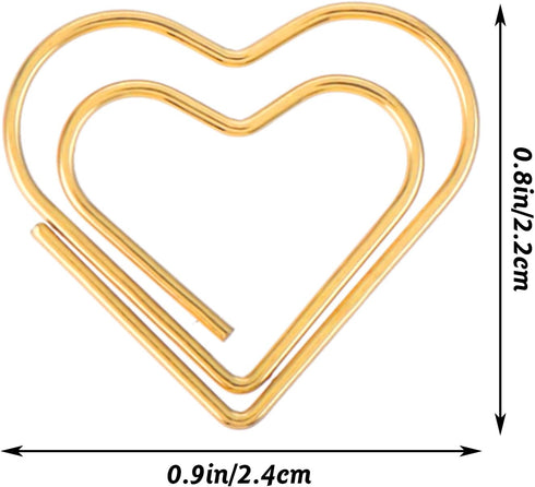 100Pcs Gold Heart Paper Clips Cute Small Paper Clips for Funny Heart Clips Kids Office Supplies Paper Clamps Wedding Decoration Crafts Scrapbookin...