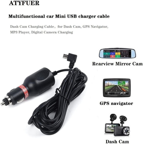 Dash Cam Charger Cable GPS Navigator Power Cord for Dash Cam GPS MP3 Player GPS Navigator Charging for 12V Car and 24V Truck Car Power Adapter Cab...