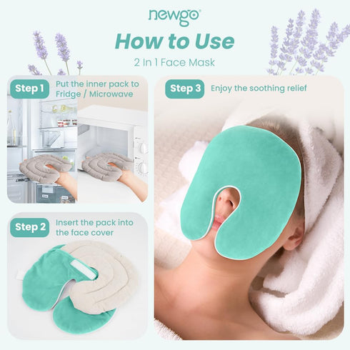 NEWGO Microwave Heating Pad for Face, Hot Cold Gel Ice Pack for Sinus Pressure Relief, Sinus Relief Mask for Migraine, Tension, Stress, Headache, ...