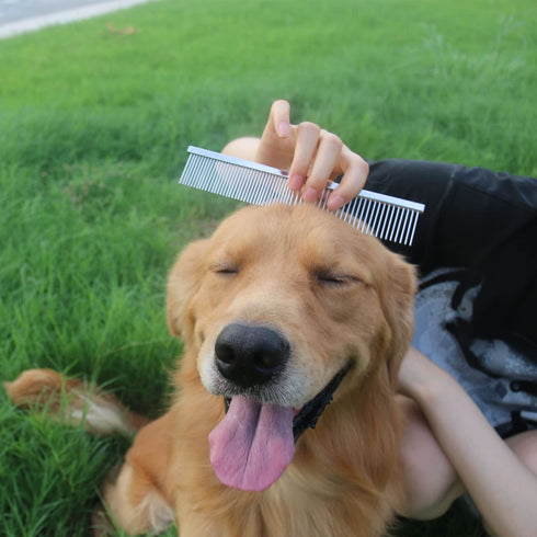 ROPO Dog Comb Tool for Removing Matted Fur - Pet Dematting Comb with Rounded Teeth and Non-Slip Grip Handle - Prevents Knots and Mats for Long and...