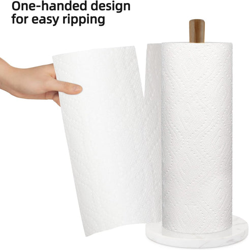 Buruis Wood Paper Towel Holder, Marble Base Modern Decorative Countertop Standing Rolls Holder for Kitchen, Toilet, Pantry and Bathroom (Marble Ba...