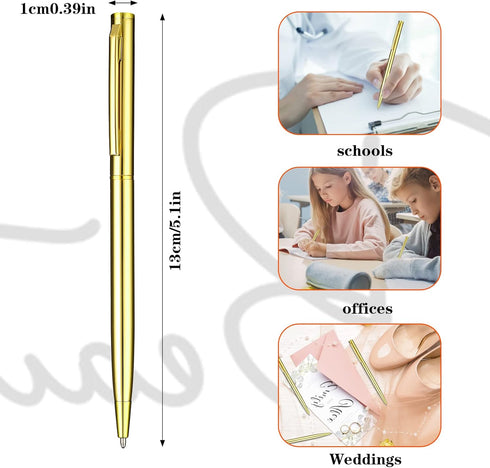 Giantree Slim Metallic Ballpoint Pens, 8Pcs 1.0mm Black Ink Ballpoint Pen Smooth Writing Quick Drying Pen for Office School Supplies(Gold)...