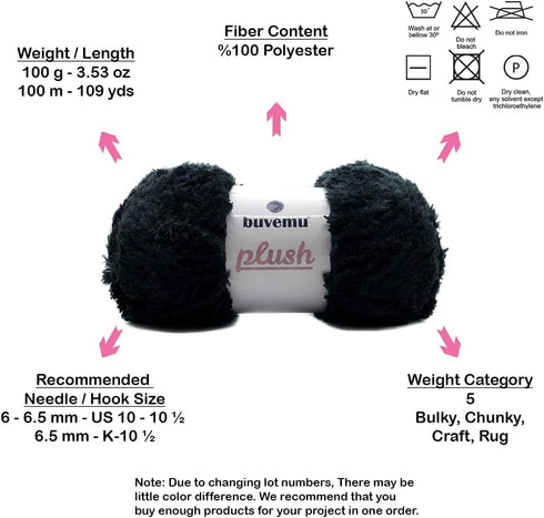 Plush Faux Fur Bulky Yarn, Super Soft Fluffy Fuzzy for Knitting Crocheting Crafting, 100 Gram (3.53 Ounces) 109 Yards (100 Meters) (Charcoal Black...