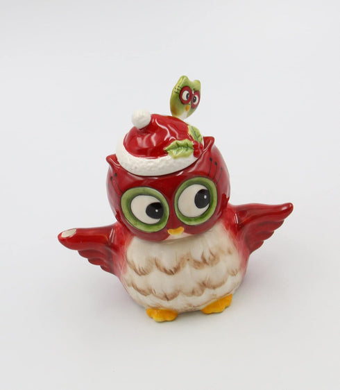 Owl Sugar and Creamer, 5 3/4 X 2 7/8 X 5 3/8"H, Red, White, Black, Green...