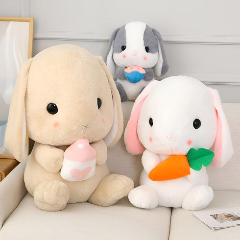 HOUPU Soft Toy - Sitting Lop Eared Rabbit, Easter White Rabbit Stuffed Bunny Animal with Carrot Soft Lovely Realistic Long-Eared Standing Pink Plu...