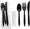 Party Essentials Individually Wrapped Plastic Cutlery Packets/Silverware Kits, Black Fork/Spoon/Knife/Napkin, 50 Sets...
