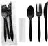 Party Essentials Individually Wrapped Plastic Cutlery Packets/Silverware Kits, Black Fork/Spoon/Knife/Napkin, 50 Sets...