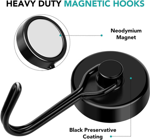 DIYMAG Black Magnetic Hooks, 110LBS Strong Magnetic Hooks Heavy Duty, Strong Magnet Hooks with Metal Hanger for Hanging Refrigerator Home Kitchen ...