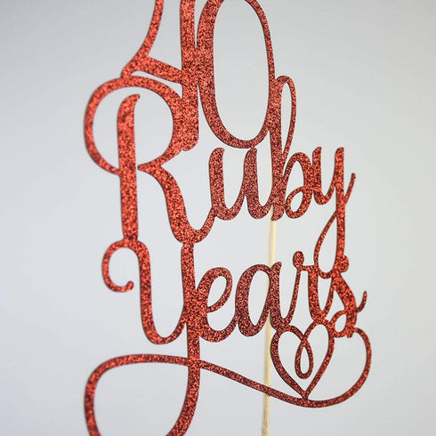 40 Ruby Years Cake Topper for 40th Anniversary Wedding Party Decorations Red Glitter...