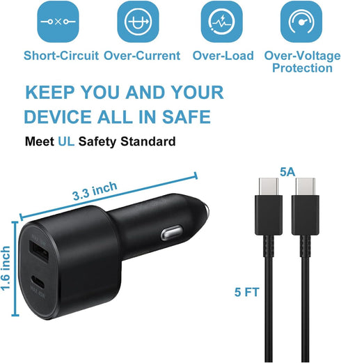 Samsung Super Fast Dual Car Charger (45W+15W) with Super Fast Charging Cable for Samsung Galaxy S22 S21 S20 Ultra Plus Note 10+,Google Pixel,Note ...