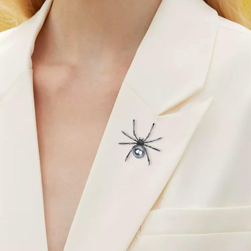 Parts Express Victorian Style Mother of Pearl Body and Micro Pave Spider Brooches Pins Silver Tone Goth Accessories Pins for Backpacks Aesthetic B...