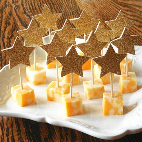 Glitter Little Star Cupcake Toppers Gold Party Cupcake Decorations for Party Dessert Decorations Topper, Pack of 50...