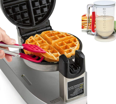 Waffles Batter Dispenser n Waffle Tongs Combo Set,Get Perfectly Fluffy Waffles Every Time! Batter Measuring Separator for Pancakes, Cupcake, Muffi...