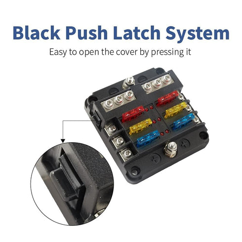 6 Way Fuse Block, 12V Waterproof Boat Fuse Panel with LED Warning Indicator Damp-Proof Cover, 6 Circuits with Negative Bus Fuse Box for Auto Car M...