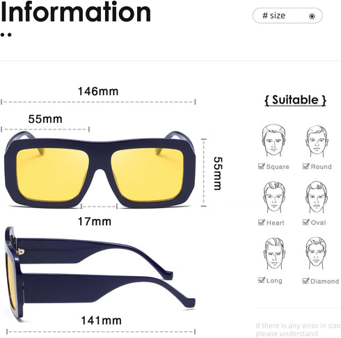 kimorn Sunglasses Womens Men Trendy Retro Sun Glasses Oversize Square Frame Shades K1571...