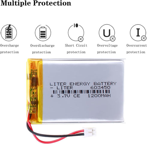 Liter 3.7V 1200mAh 603450 Lipo Battery Rechargeable Lithium Polymer ion Battery Pack with JST 2.0mm Connector...