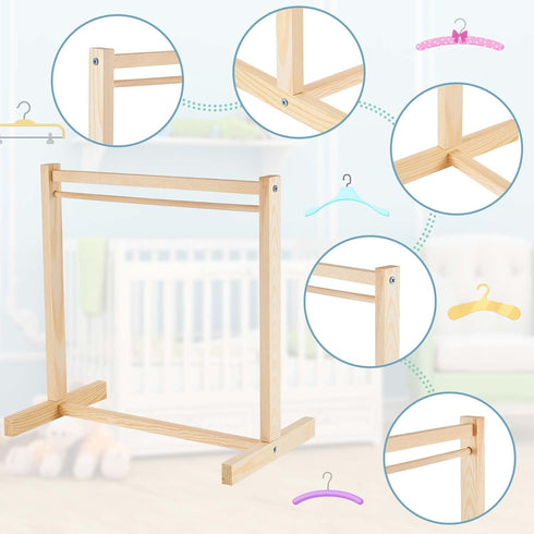 11 Pcs Doll Garment Rack with Wooden Dolls Clothes Hanger 11.8 Inches Doll Closet Mini Doll Clothes Hangers Doll Wardrobe Furniture Accessories fo...