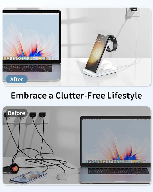 Wireless Charger for Samsung&Android: JoyGeek 3 in 1 Charging Station for Galaxy Watch5 Pro/4/3/Active2/1 - Phone Charger Stand for S24/S23 Ultra/...