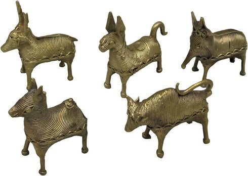 Dhokra Metal Art - Handcrafted Animal Figurines Small Assorted (Set of 5) | Home | Desk Decor...