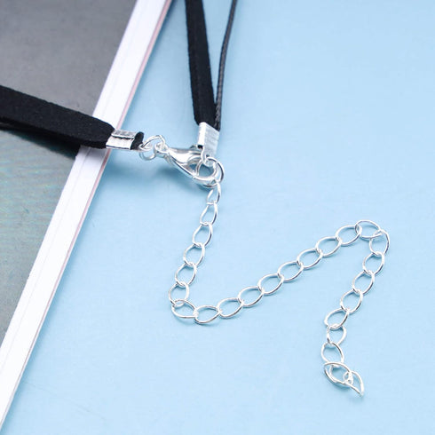 Boho Layered Suede Choker Necklace Short Black Velvet Choker Necklace Vintage Leather Necklace Silver Bead Collar Necklace Chain Jewelry for Women...