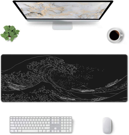 Japanese Sea Wave Extended Big Mouse Pad Large,XL Gaming Mouse Pad Desk Pad,31.5x11.8inch Long Computer Keyboard Mouse Mat Mousepad with 3mm Non-S...