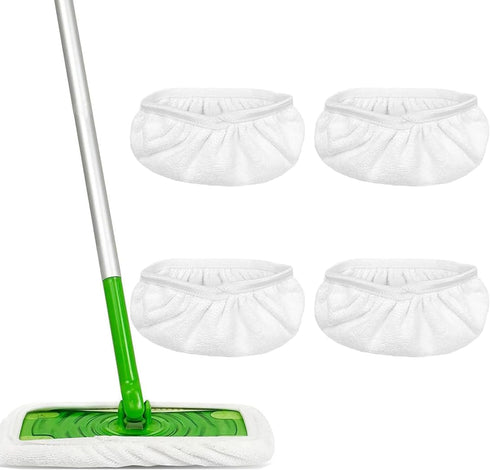 4 Pack Reusable Microfiber Mop Pads for Swiffer Sweeper - Wet & Dry Cleaning Cloths - Mop Head Replacement Washable Refills for Household Floors...
