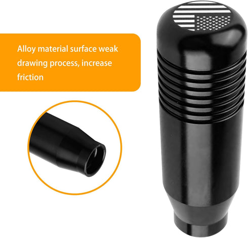 Pack-1 Manual Car Shift Knob with 0.31In/0.39In/0.47In (8mm/10mm/12mm) Adapters, Personalized American Flag Design, Universal 3.34In Waterproof Me...