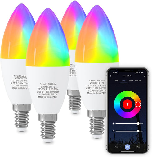 ORALUCE Smart Light Bulb Work with Alexa & Google Home, C37 E12 LED Light Bulb 40W Equivalent, 2.4GHz WiFi & Bluetooth Color Changing APP Dimmable...