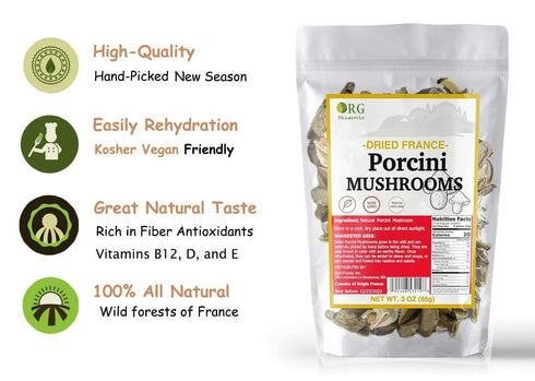 Orgnisulmte Dried Porcini Mushrooms New Season French Wild Porcini Mushroom Premium Vacuum Pack 3Oz (85g)...