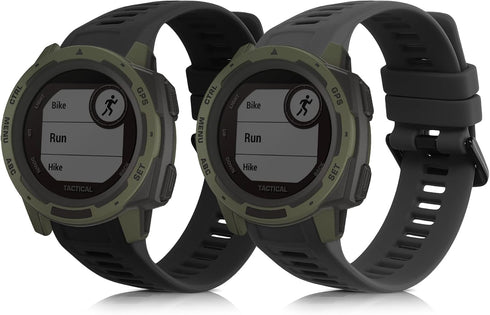 kwmobile Straps Compatible with Garmin Instinct 2 Solar/Instinct 2 Straps - 2x Replacement Silicone Watch Bands - Black/Grey...