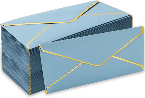 Whaline 50Pcs Business Envelopes with Gold Border Dusty Blue Mailing Envelopes V-Flap Envelopes for Invitations Mailing Letters Checks Sending Car...