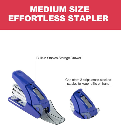 Effortless Standard Stapler Set, 20 Sheet Capacity, Half Strip, Built-in Staples Storage, Holds 1/4" Staples, Includes 1000 Staples and A Staple R...