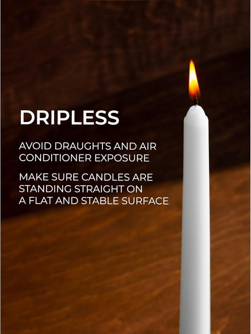 CANDWAX White Taper Candles 12 inch Dripless - Set of 4 Tapered Candles Ideal as Dinner Candles - Smokeless and Unscented Taper Candles Long Burni...
