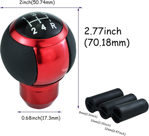5 Speed Stick Shifter Knob Light PU Leather Gear Handle Car Ball Transmission Lever Head for Most Manual Automotive Vehicles (Red)...