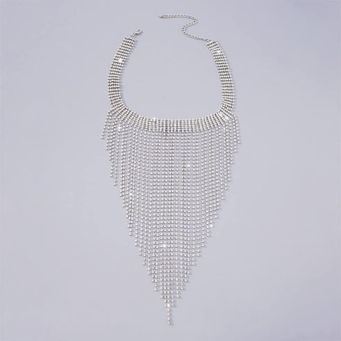 Fashion Women Sexy Rhinestone Bib Choker Necklace Tassel Long Chain Necklace...