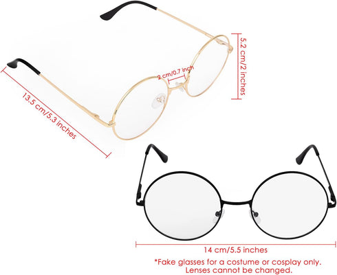 Big 2-Inch Clear Lens Round Glasses Set of 3 Cosplay Metal Frame Fake Circular Glasses Circle Eyeglasses for Adult Women Men...