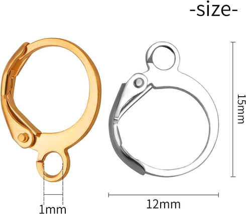Earrings with Jump Hook, 100 Pieces Round Leverback Earring Hooks Earwires Replacement French Style,Golden and Silver...