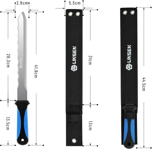Linsen-Outdoor Stainless Steel Garden Knife with 11" Blade, Double Side Utility Sod Cutter Lawn Repair Garden Knife with Nylon Sheath...