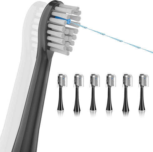 Flossing Toothbrush Heads Replacement, 6 Count, Compatible for Waterpik Sonic Fusion/2.0 Brush and Flosser Combo… (Compact Size, Black)...