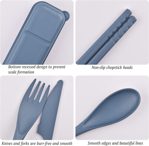 Reusable Utensils Set with Case, 4 Sets Wheat Straw Travel Cutlery Set, Portable Spoon Knife Fork Chopsticks Lunch Box Utensil Set for Kids Adults...