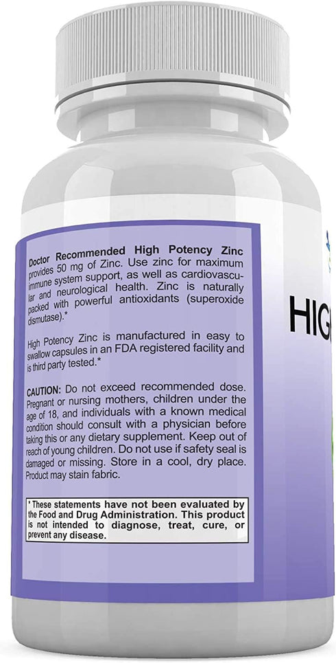 Zinc 50mg - Zinc Picolinate Immune Health Support Supplement 120 Veggie Capsules for Adults and Kids Vitamin, Well-Absorbed High Potency Pure Zinc...