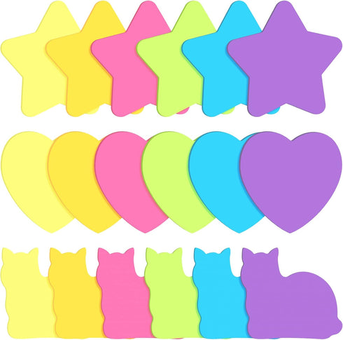 540 Pieces Heart Star Shaped Sticky Notes Colorful Fun Sticky Notes for Kids Cute Adhesive Cat Sticky Notes for Reminders Take Notes Messages Home...