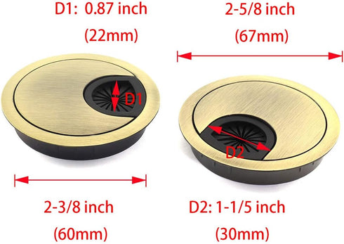 5pcs 2-3/8 inch (60mm) Metal Desk Grommets for Managing and Hiding Wire Cord Cable Hole Cover Office PC Desk Cable Cord Organizer Zinc Alloy Cover...