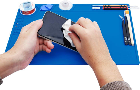 Hengtianmei Heat Insulation Silicone Repair Mat with Scale Ruler and Screw Position for Soldering Iron, Phone and Computer Repair Size: 14 x 10 In...