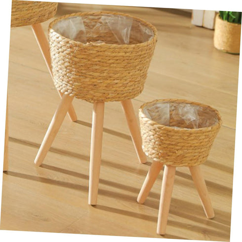 Floor Planter Stand Wicker Plant Stand Footed Wicker Baskets Flower Pot Base Floor Plant Stand Flower Pot Riser Holder Plant Flower Stool Stand Ha...