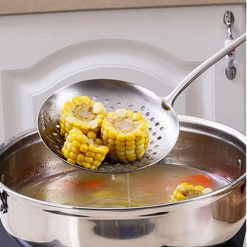 Skimmer Stainless Steel Large Slotted Spoon Colander Strainer Ladle for Cooking Heat Proof Hollow Handle Serving Utensil 14.96 inches...