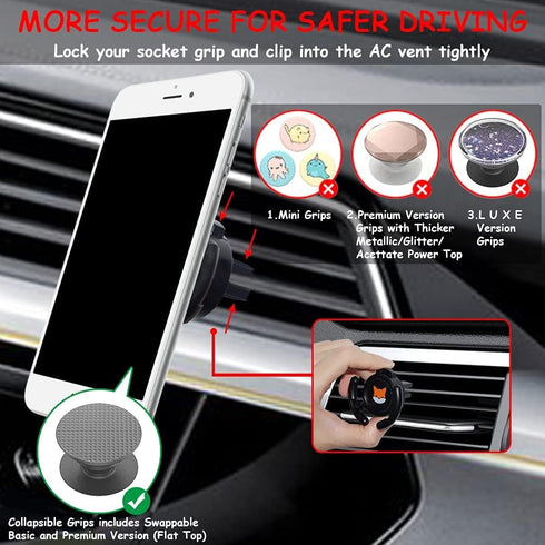 Car Vent Mount Holder 2 Pack - Compatible with Popsocket - Car Mount made for Pop Socket Grips Collapsible Phone Holder for Pop Mount with Secure ...