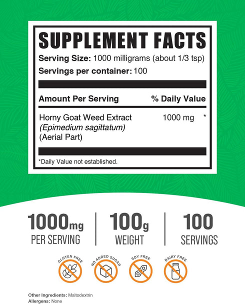 BulkSupplements.com Horny Goat Weed Extract - Epimedium Extract, Horny Goat Weed Herbal Supplements, Horny Goat Weed Powder- Gluten Free, 1000mg p...